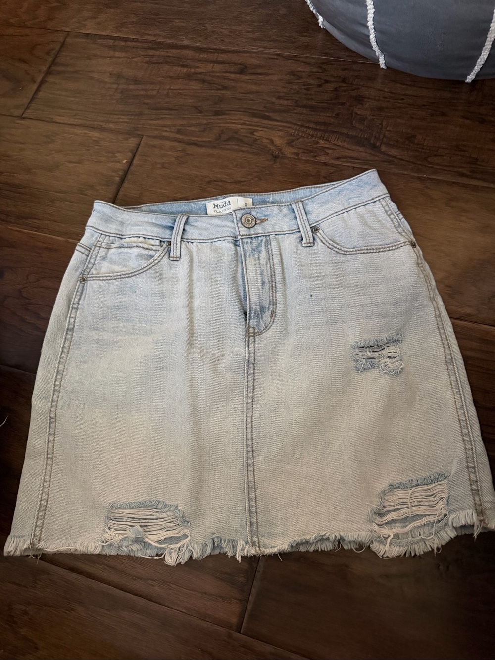 Mudd Light Blue Distressed Denim Mini Skirt